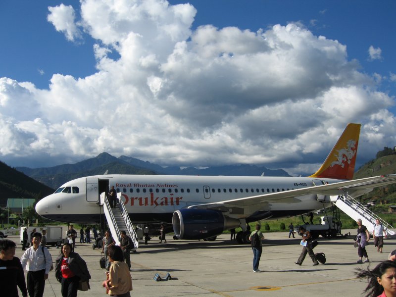 Druk Air Airbus A319-115LR aircraft (A5-RGG) at Paro Airport, Bhutan