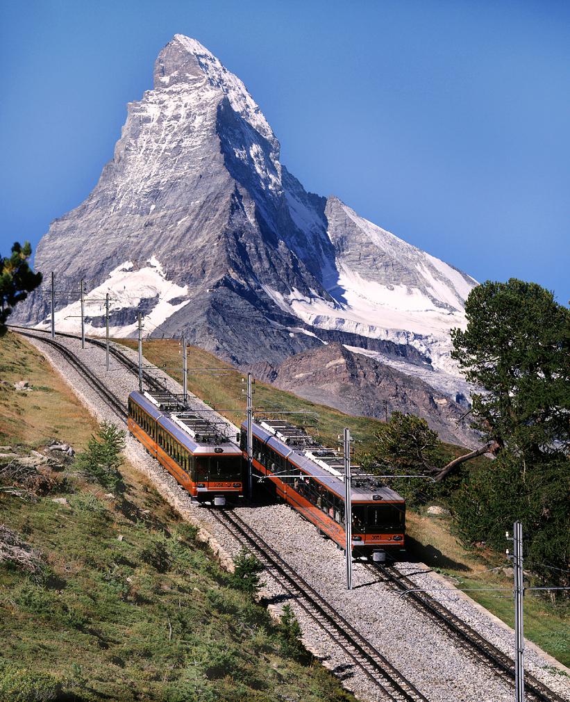 Gornergratbahn and Matterhorn (4478 metres), above Zermatt